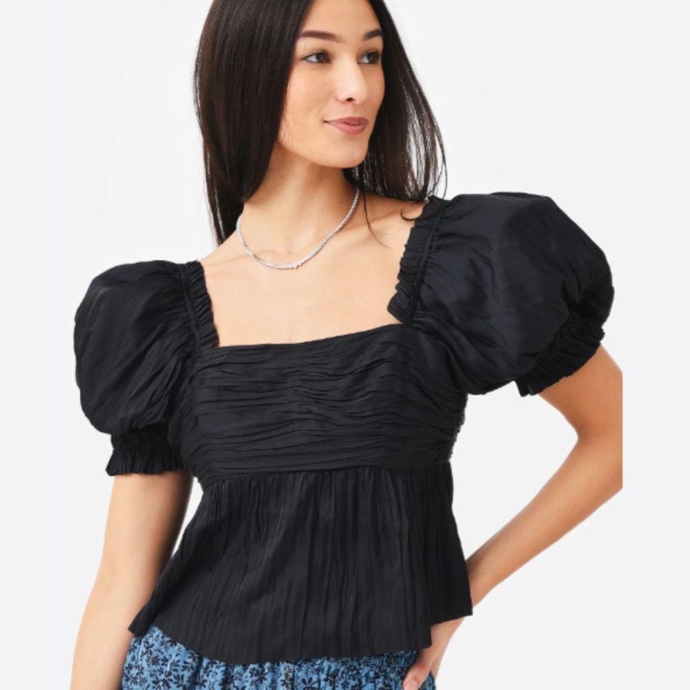 Frame Denim Black Puff Sleeve Blouse